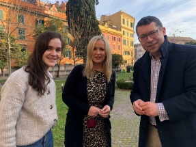 Senator Rónán Mullen with Alison Mills and Sinead Gaffney at the Pontifical Irish College in Rome ahead of Pope Benedict’s funeral at the Vatican