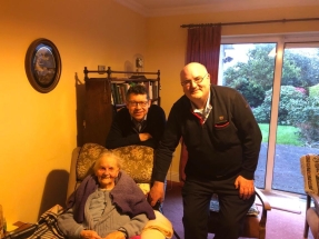 With Mrs Mary Monaghan, my friend and possibly oldest NUI graduate supporter, with her son ahead of her 104th birthday in June.